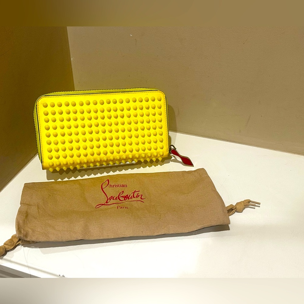 Christian Louboutin Neon Yellow Panettone Studded Long Zip Wallet